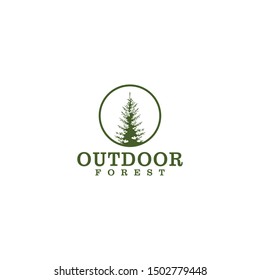 Pine trees spruce cedar nature evergreen environment vintage simple logo design, park outdoor forest wildlife mountain hill element.