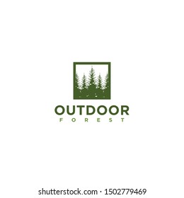 Pine trees spruce cedar nature evergreen environment vintage simple logo design, park outdoor forest wildlife mountain hill element.