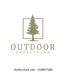 Pine trees spruce cedar nature evergreen environment vintage simple logo design, park outdoor forest wildlife mountain hill element.