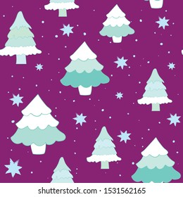 Pine Trees In Surface Seamless Vector Pattern. Great For Christmas And Winter Design.