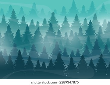 pinos arriba de la niebla del vector forestal