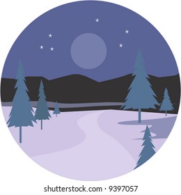 Pine trees under moon and stars on the sky	
