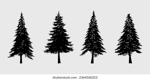 pine trees Vector collection, Nature silhouette landscape, Spring forest pine trees.
