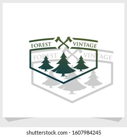 Pine trees vintage logo design vector, forest vintage logo design template
