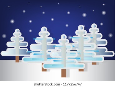 Pine trees in winter snow, cartoon background. ( vector )