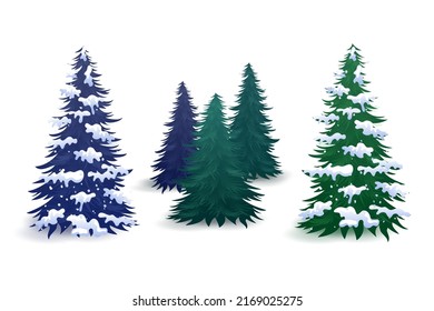 Pine trees with and without snow vector elements with various color