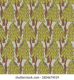 Pine trees woodland seamless vector pattern. Nature themed surface print design for fabrics, stationery, scrapbook paper, gift wrap, textiles, and packaging,