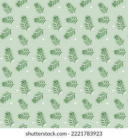 Las ramas de color verde y blanco se reparten en un fondo claro. Patrones de vectores sin fisuras. Ilustración de fondo personalizada.