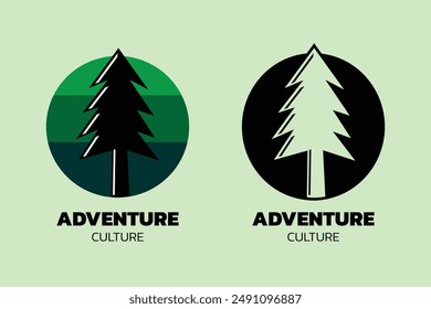 Ilustración vectorial de pino para Logo Adventure Senderismo y cultura forestal en color verde