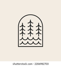 Pine And Water Line Art Logo Vector Symbol Illustration Design