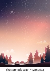 pine wood with mountain perspective when dusk