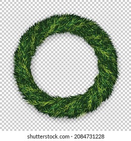 Pine wreath for Christmas decorations isolated on grid background. Graphic vector