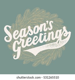 pine wreath season's greetings vintage Christmas card.