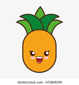 pineaple kawaii cartoon smiling healthy food icon. Colorful and flat design. Vector illustration
