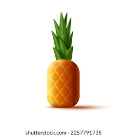 Pineapple 3d icon. The tropical fruit render style icon, rounded cartoon