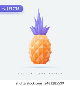 Pineapple 3d icon. The tropical fruit. Isolated object on transparent background
