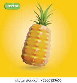 pineapple 3d object vector and yollow fruit for summer