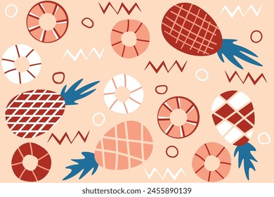 Pineapple abstract seamless pattern. Fresh fruit wall art background vector. Tropical fruit pattern of pineapple. Spring and summer season design for home decor, interior, wallpaper, fabric.