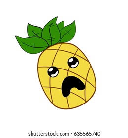 Pineapple with an amused face, cute pineapple icon. sticker. logo