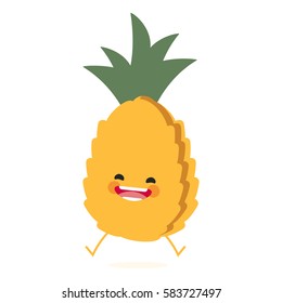 pineapple (Ananas) with cute face. Illustration funny and healthy food cartoon. Isolated
