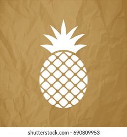 Pineapple Ananas icon white on a crumpled paper brown background.