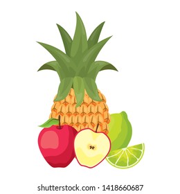 pineapple apple and lemon tropical fruits vector illustration