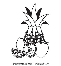 pineapple apple and lemon tropical fruits vector illustration