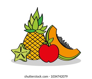 pineapple apple papaya and slice carambola fruits fresh
