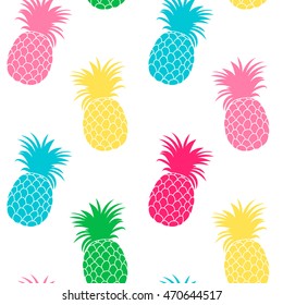 Pineapple background. Seamless pattern with colorful pineapples on a white background.  All over print