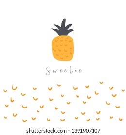 Pineapple background with text space, abstract elements.Card, postcard, poster about travelling, vacation, leisure, trip, tourism