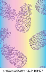 Pineapple background. Pineapple vector pattern. Seamless pattern, ananas illustration. Perfect for invitations, greeting cards, wrapping paper, posters, fabric print.