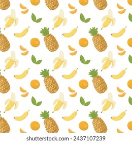 pineapple banana leafs mandarin vector pattern