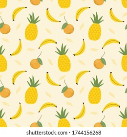 la piña y el plátano son un patrón sin fisuras. Concepto de fruta de verano.