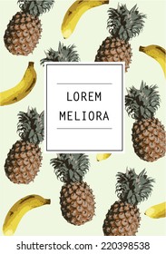 pineapple banana tropical fruit background vector/illustration template