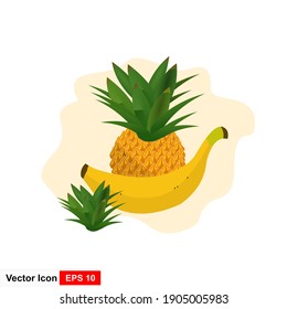 Pineapple and banana tropical fruits vector illustration graphic design