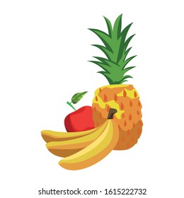 pineapple, bananas and apple icon over white background, vector illustration