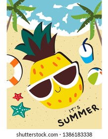 pineapple in the beach cartoon