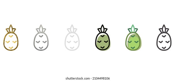 Pineapple.  Berry. Icon. Collection of pineapple in different styles. Contour pattern. Available in gold, silver, white, gray, black. Linear graphics. Doodles. Emblem, badge, silhouette. Vector