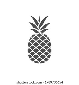 Pineapple black icon isolated on white. Pineapple outline tropical fruit vector illustration.