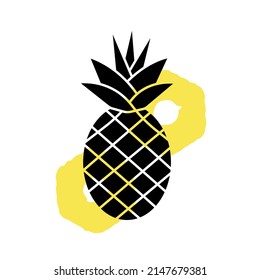 Pineapple black icon isolated on white. Pineapple outline tropical fruit vector illustration.
