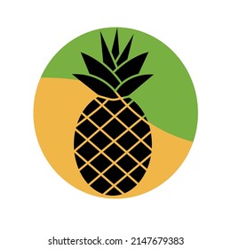 Pineapple black icon isolated on white. Pineapple outline tropical fruit vector illustration.