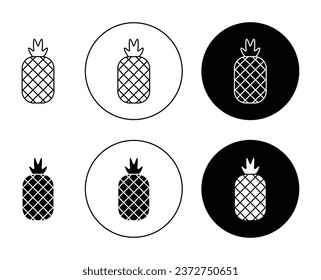 Ananas, schwarzes Symbol gesetzt. Hawaiianische Ananas, Vektorsymbol. In schwarzer Farbe für UI-Designs.