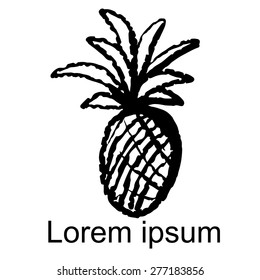 Pineapple black lines, hand drawn sketch icon isolated on white background, art logo design