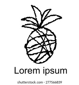 Pineapple black lines, hand drawn sketch icon isolated on white background, art logo design