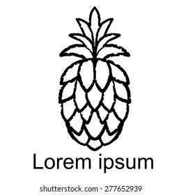 Pineapple black lines, hand drawn sketch icon isolated on white background, art logo design