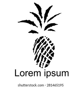 Pineapple black lines, hand drawn sketch icon isolated on white background, art logo design