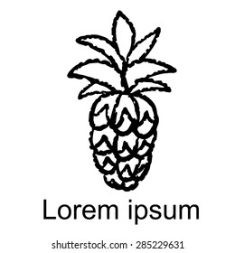 Pineapple black lines, hand drawn sketch icon isolated on white background, art logo design