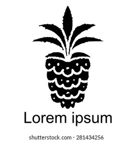Pineapple black silhouette, hand drawn sketch icon isolated on white background, art logo design