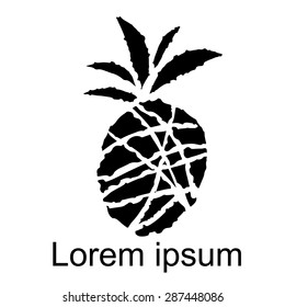 Pineapple black silhouette, hand drawn sketch icon isolated on white background, art logo design