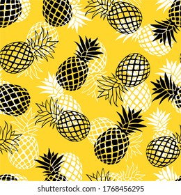 Pineapple, black and white abstraction over yellow background